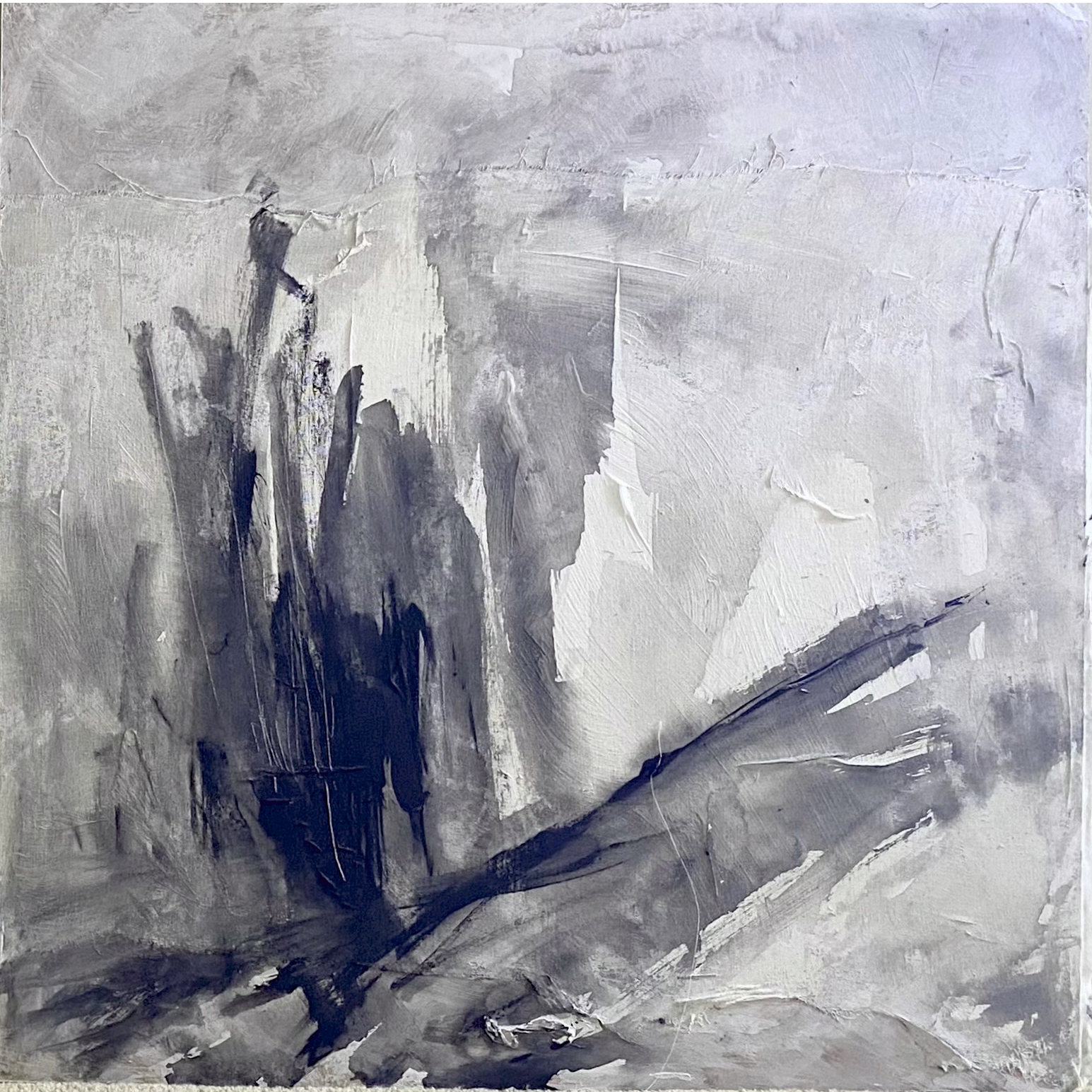 Abstract acrylic painting on muslin denoting hidden energy of land.
