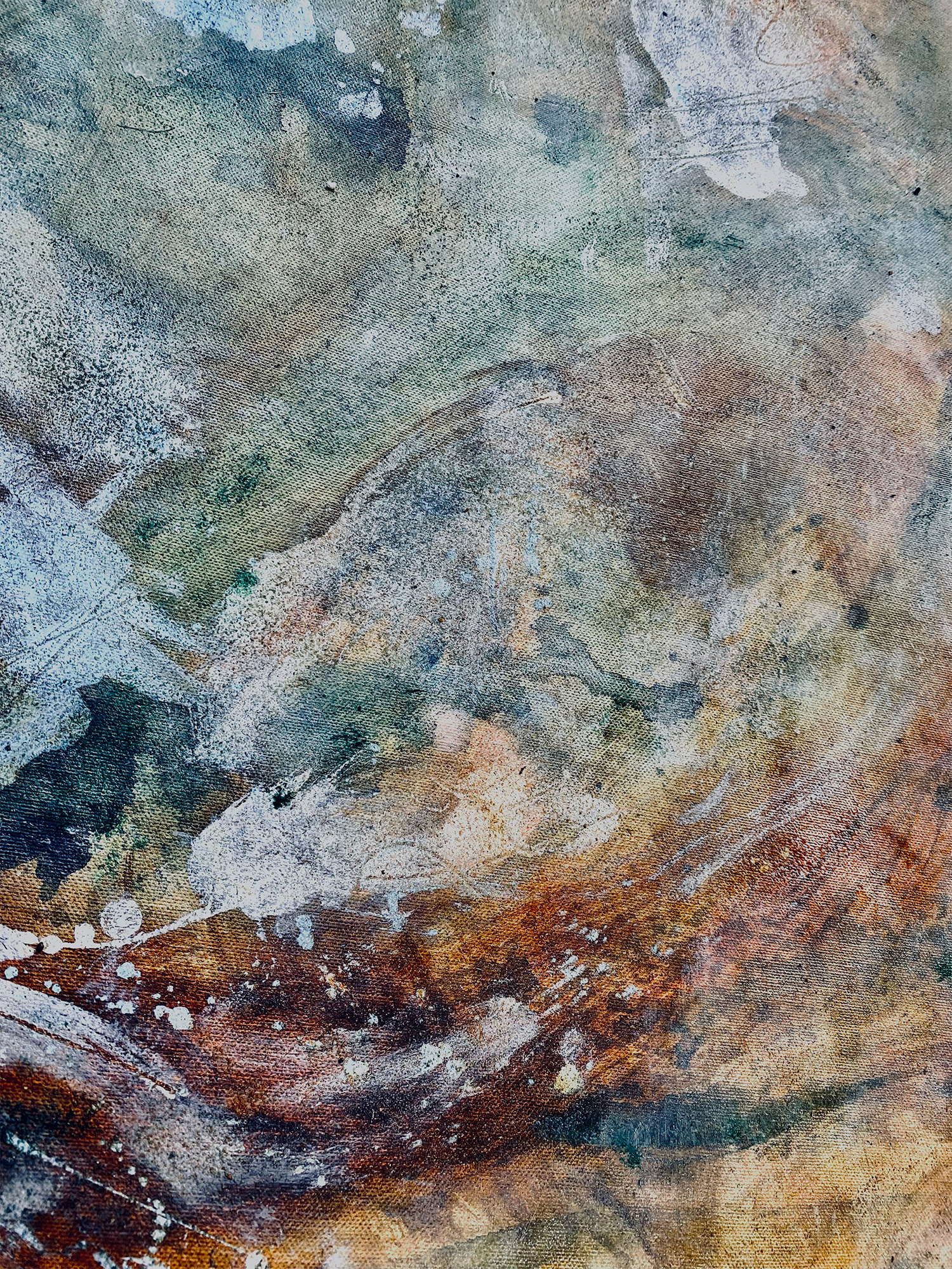 Neither Land Nor Sea I - detail of gestural oil painting by artist studying at University of Falmouth, exploring land reclamation of East Anglia